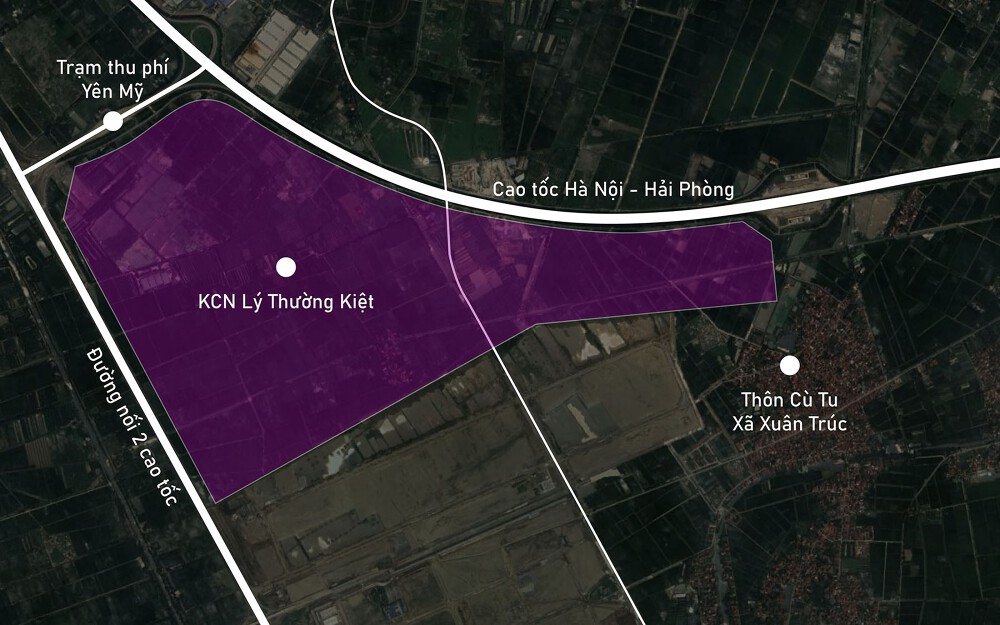 Toàn cảnh vị trí quy hoạch KCN Lý Thường Kiệt rộng 300 ha cạnh trạm thu phí Yên Mỹ, Hưng Yên